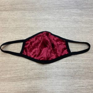 Velvet Fabric Face Mask Red with Black trim - Image 2