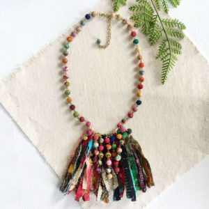 Dotted Fringe Kantha Necklace