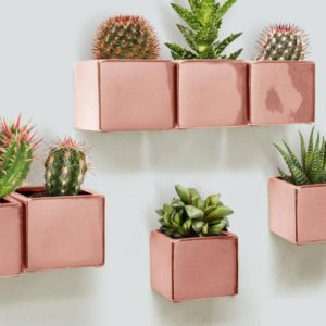 Galore Home - 5" Top | Metallic Ceramic Square Pot, Rose Gold