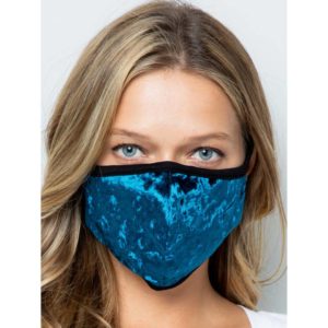Velvet Fabric Face Mask Teal with Black Trim