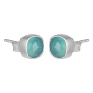 Sterling Silver Aqua Chalcedony Ear Tops