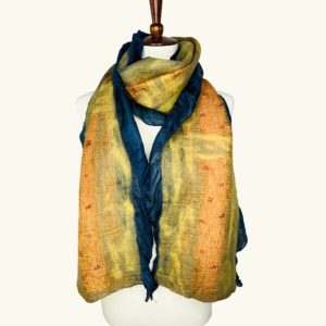 Navy Side Silk Collage Scarf