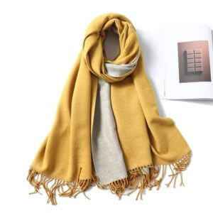 Two Tone Pashmina Feel Winter Shawl in Mustard