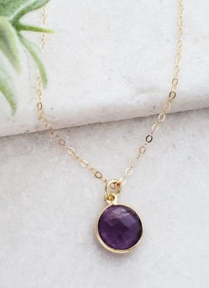 Gold Round Amethyst Necklace