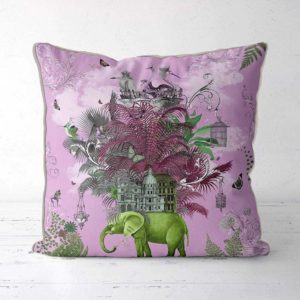 FabFunky Ltd - The Birdcage 2 Pink and Lime Tropical Elephant pillow Cover