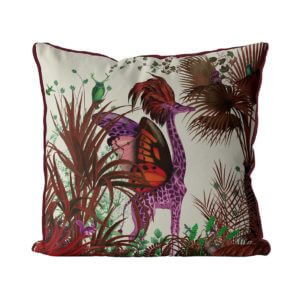 FabFunky Ltd - Tropical Giraffes Pillow, Rich Reds, Pillow Cover
