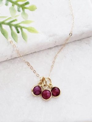 Gold Gemstone Cluster Trio Necklace - Ruby