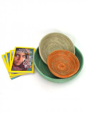 MBARE Ltd - Senegalese 3 Bowl Set - Turquoise, Orange, and White