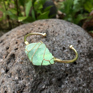 Moon Child - Green Fluorite Rough Gemstone Gold Bangle Cuff Bracelet ~ "Energy, Health, & Healing"