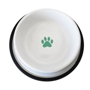 Jojo Modern Pets - Non Skid Stainless Steel Dog Bowl with Paw Print - White