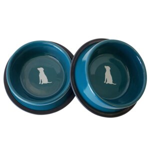 Jojo Modern Pets - Non Skid Stainless Steel Dog Bowl with Dog Print - Teal