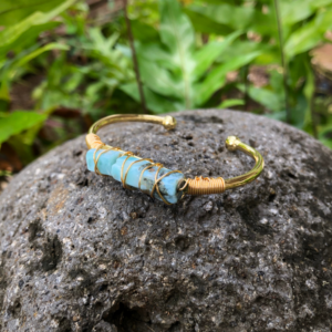 Moon Child - Larimar Gemstone Gold Bangle Cuff Bracelet "Serenity, Relaxation, & Stress Relief"