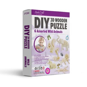 Hands Craft - JP2B8, DIY 3D Wooden Puzzle 6 ct, Wild Animals