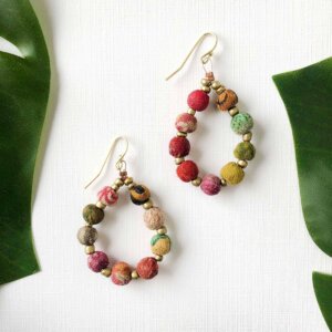 WorldFinds - Kantha Beaded Teardrop Earrings