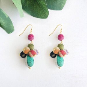 WorldFinds - Kantha Tiered Droplet Earrings