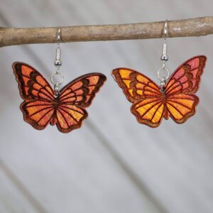 Cates Concepts - Realistic Monarch Butterfly Wooden Dangle Earrings