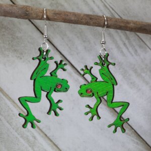 Cates Concepts - Green Rainforest Tree Frogs Wooden Earrings