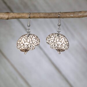 Human Brain Wooden Earrings