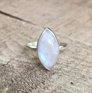 Gilded Bug Jewelry - Marquise Rainbow Moonstone Sterling Silver Ring