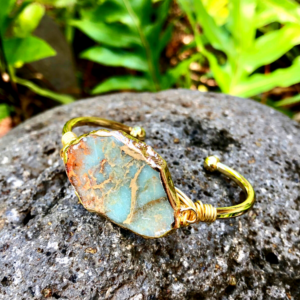 Moon Child - Ocean Jasper Gemstone Gold Bangle Cuff Bracelet "Ocean Energy ~ Calming Mind, Body, Spirit"