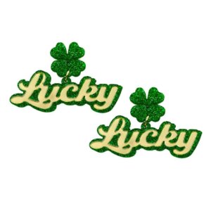 Madeline Love - Lucky St. Patrick's Day Clover Message Dangle Earrings