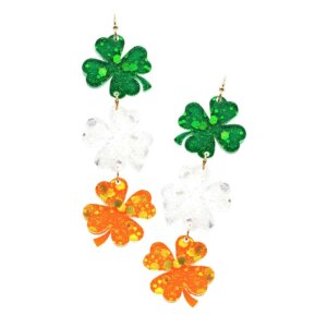 Madeline Love - St. Patrick's Day Glittered Clover Link Dangle Earrings