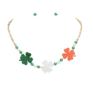 Madeline Love - St. Patrick's Day Triple Glittered Resin Clover Pearl Necklace