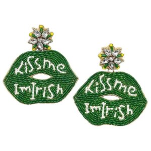 Madeline Love - St. Patrick's Kiss Me I'm Irish Lips Seed Bead Earrings