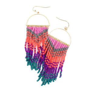 Madeline Love - Half Open Metal Seed Beaded Tassel Fringe Dangle Earrings
