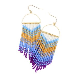 Madeline Love - Half Open Metal Seed Beaded Tassel Fringe Dangle Earrings