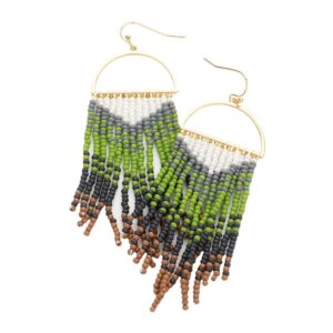 Madeline Love - Half Open Metal Seed Beaded Tassel Fringe Dangle Earrings