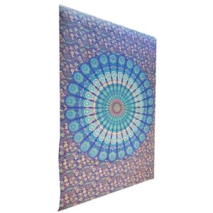 Wild Lotus - Blue Henna Art Peacock Mandala Tapestry