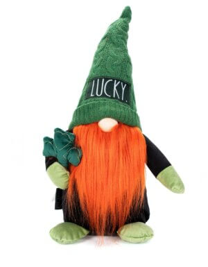 DesignStyles Home - Rae Dunn “Lucky” St. Patrick’s Day Plush Gnome with Orange Beard Holding Shamrock