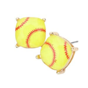 Madeline Love - Softball Printed Square Stud Earrings
