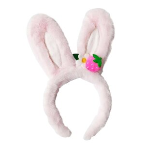 Diacly - Plush Bunny Ear Flower Strawberry deco Headband: Pink