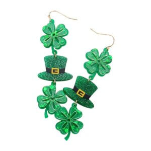Madeline Love - St Patrick's Day Acetate Clover Hat Link Dropdown Earrings
