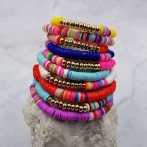 The Pretty Jewellery - Gold Plated Heishi Beaded Stacking Bracelet - Set Of 10